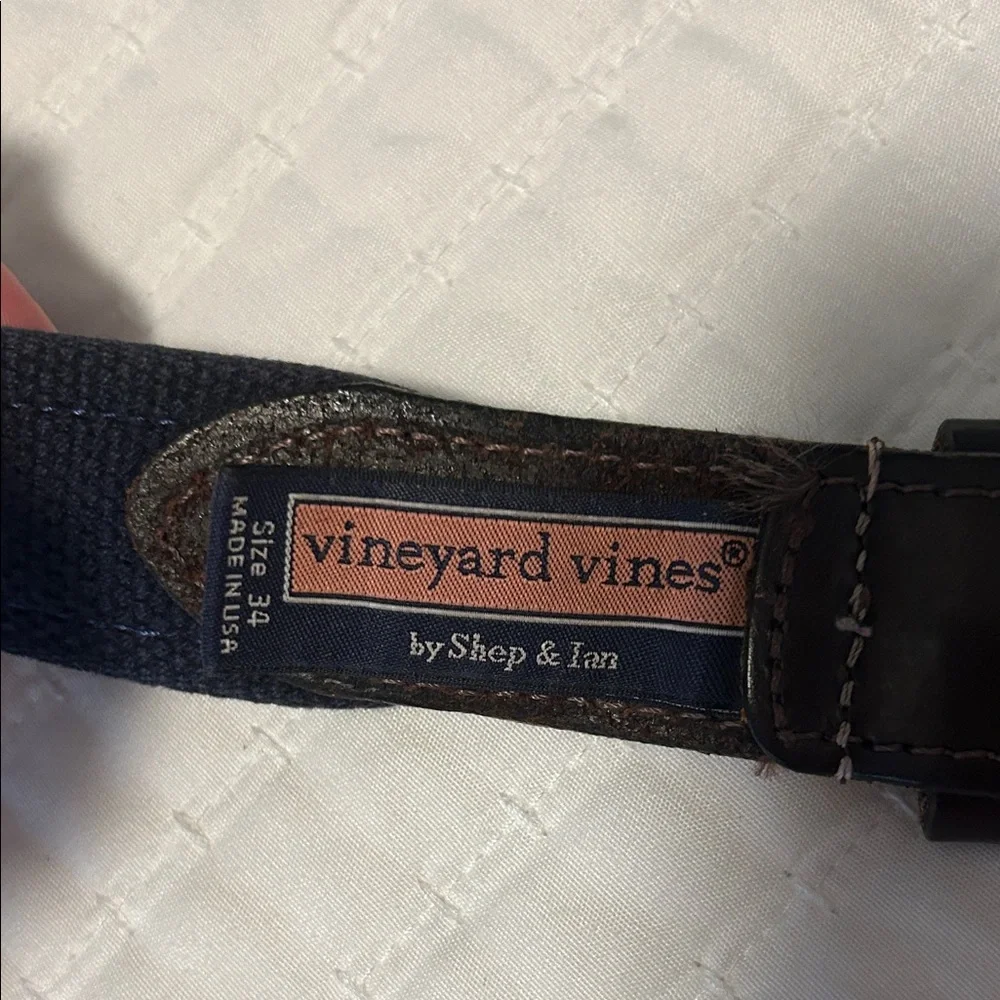 34” Gently Used Vineyard Vines Navy Blue Sailboat Pattern Belt